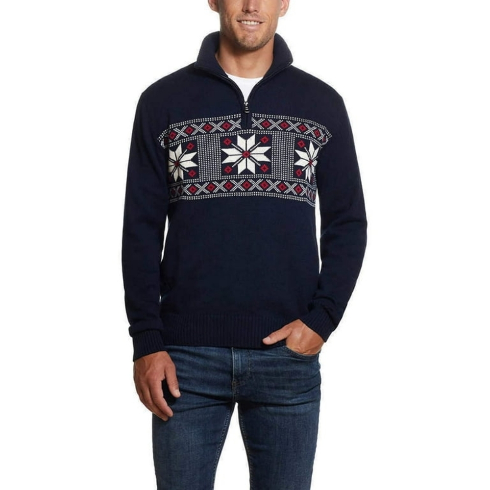 Weatherproof Mens One Ouarter Zip Pullover Mock Neck Fair Isle Sweater